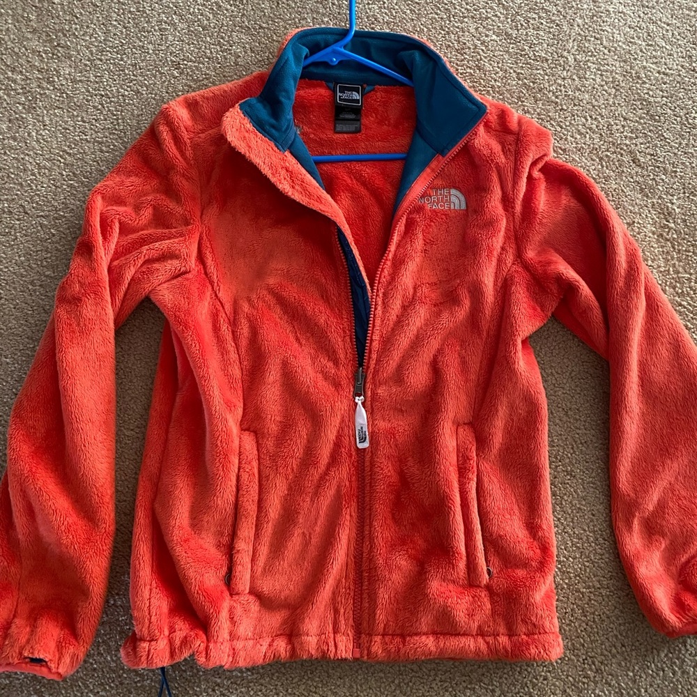Coral colored soft fleece zip up jacket